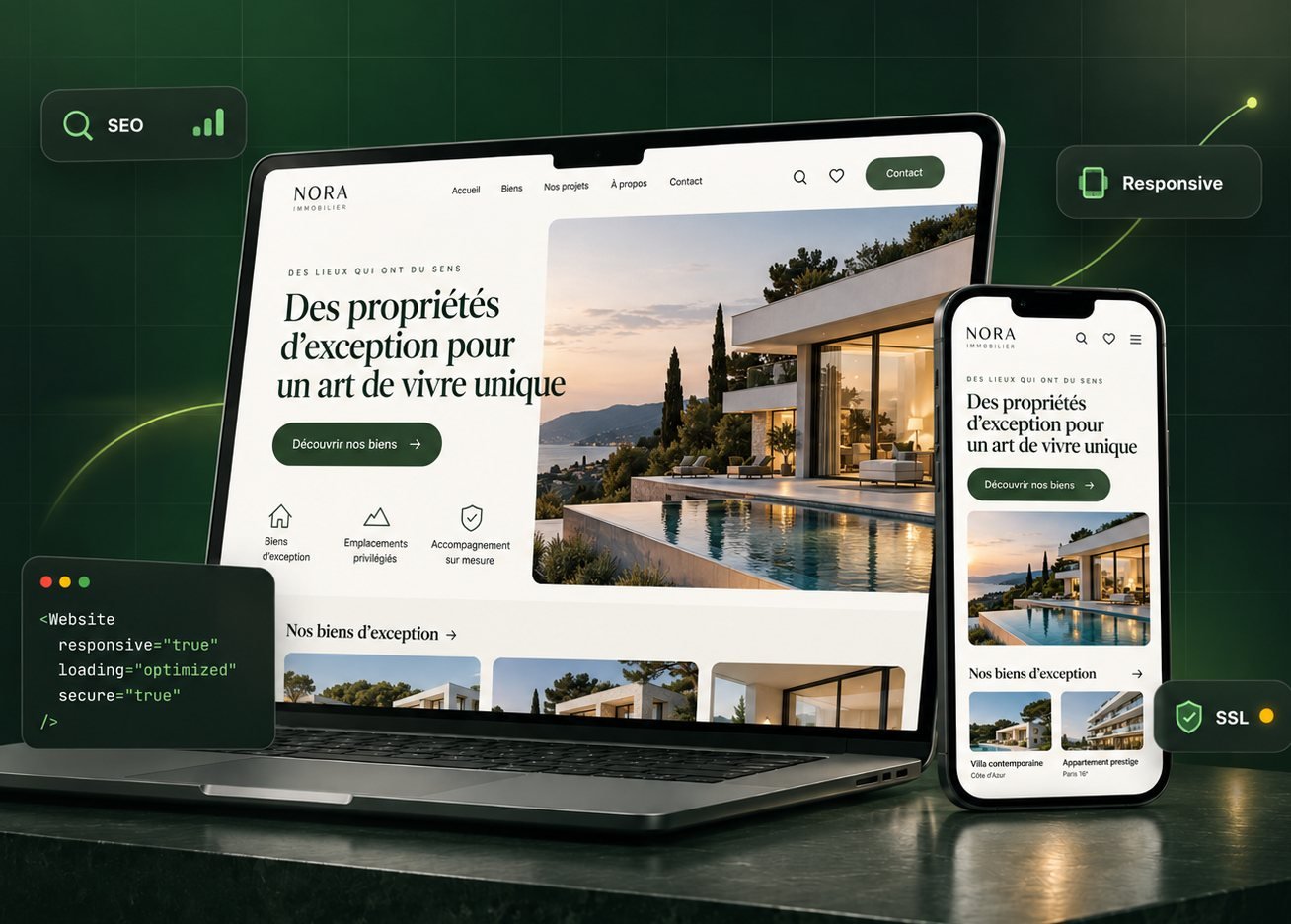 Site web responsive réalisé par Safaya Digital : ordinateur et téléphone, SEO, SSL